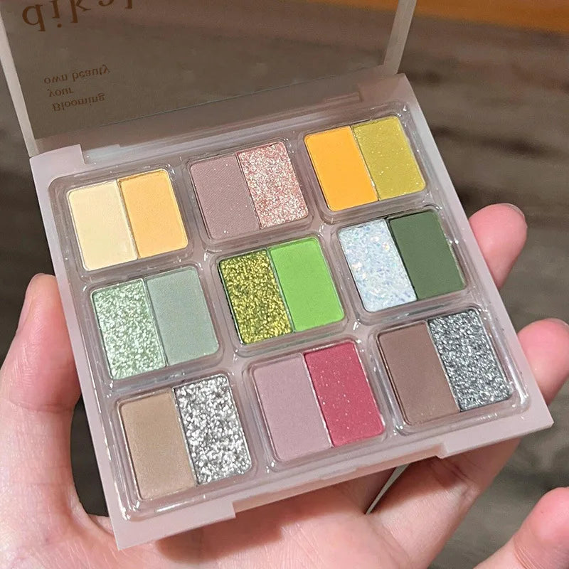 YICKYUE  -  18 Colors Low Saturation Pin Purple Korean Eyeshadow Palette Green Blue Matte Pearlescent Lasting Waterproof Glitter Eye Shadow