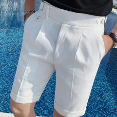 HEARUJOY  -  Fashion Summer Men British Style Naples Suit Shorts Smart Casual Paris Waist Buckle Button Knee Length Pants Shorts Streetwear