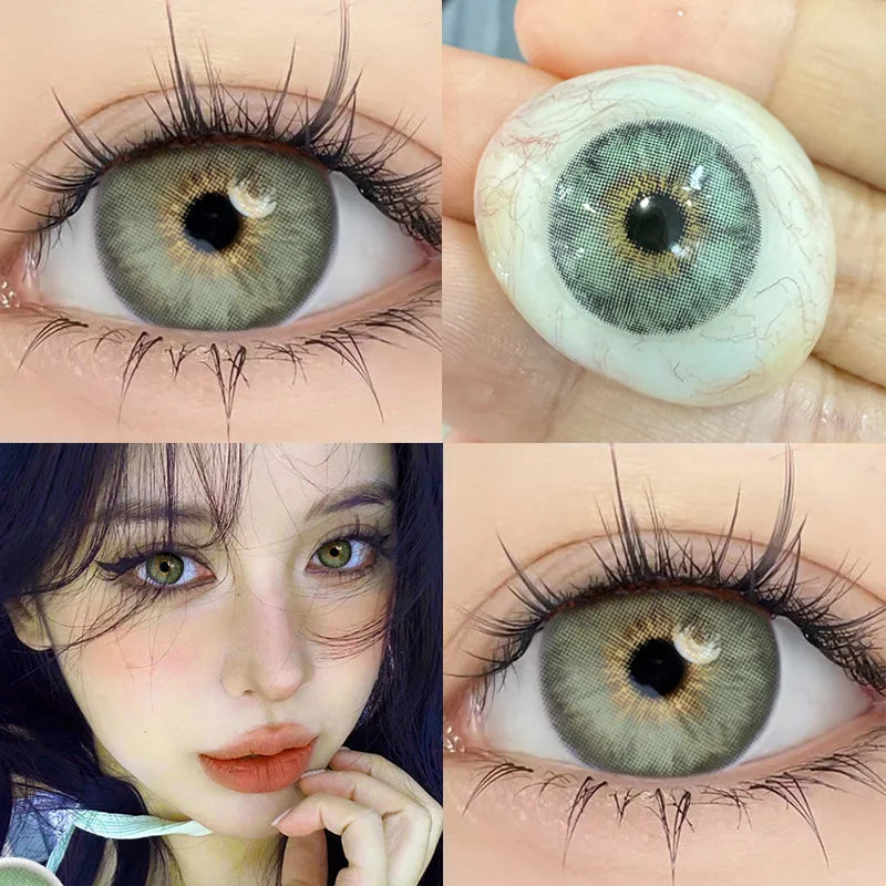 YICKYUE  -  1 Pair Korean Lenses Contact Lenses with Prescription Green Lenses Eyes Colorful Beauty Lenses Yearly Use Natural Pupils