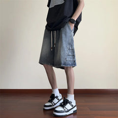 Hearujoy Summer Fashion Blue Denim Pants Shorts Men's Straight Casual Ins Youth All-match Fifth Pants Elastic Waist Chic Short Pants