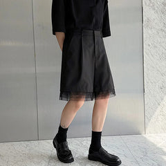 Hearujoy Summer Men's Suit Shorts Spliced Detachable Mesh Knee Length Solid Color All-match New Trendy Male Fashion Tide 9C5962