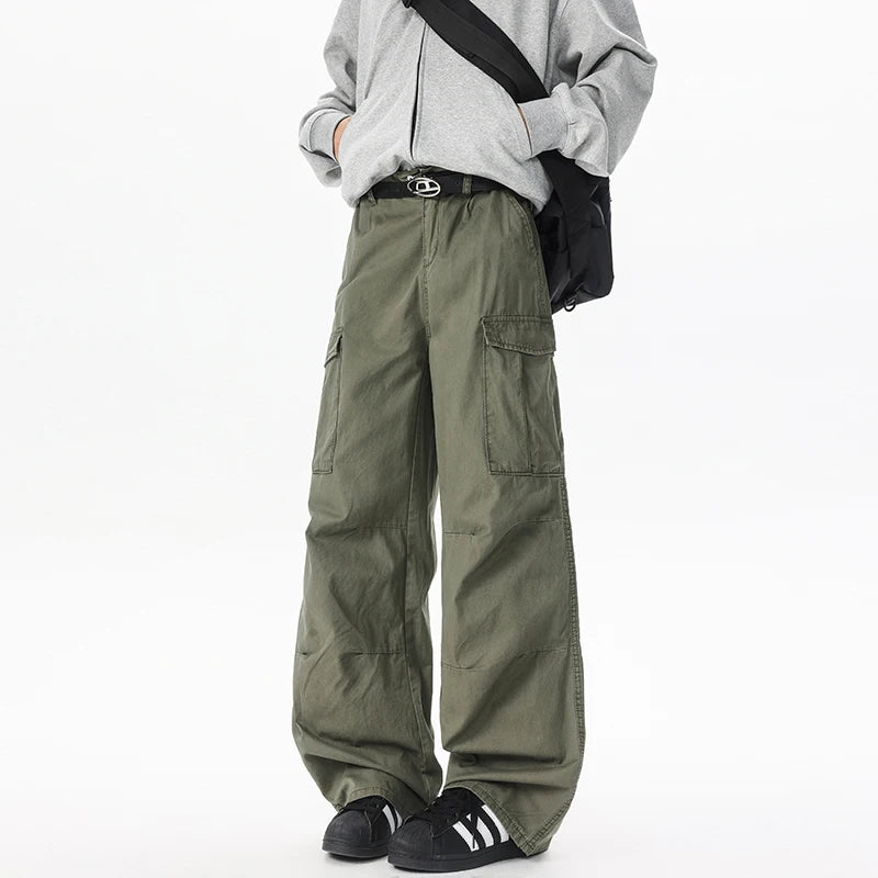 HEARUJOY  -  Retro Street Thin Multi Pocket Casual Work Pants For Men And Women High Street Loose Straight Leg Cleanfit Wide Leg Cargo Pants