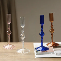 YICKYUE  -  3pcs Creative Minimalist Glass Candle Holder Nordic Rainbow High Footed Candlestick Living Room Dining Table Decoration Ornament