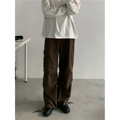 HEARUJOY  -  Retro Japanese Style Clean Fit Drop Crotch Paratrooper Workwear Pants Thin Casual Long Trousers for Men And Women