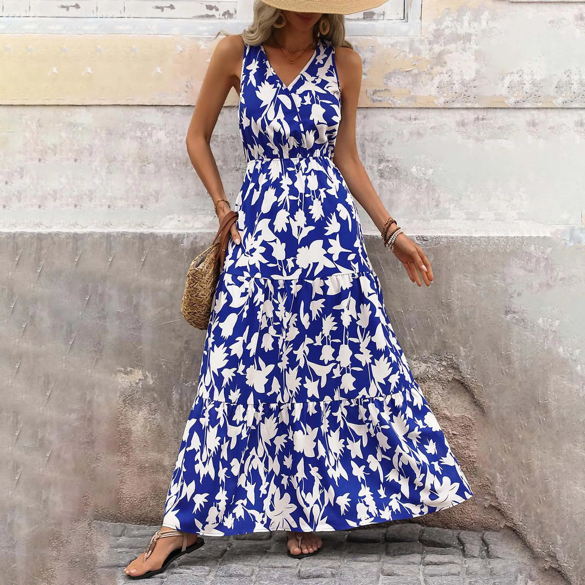 HEARUJOY  -  Maxi Dresses For Women Summer Tiered Ruffle Print Boho Beach Ladies Vestidos Evening Party Elegant Dress Vintage Long Dress