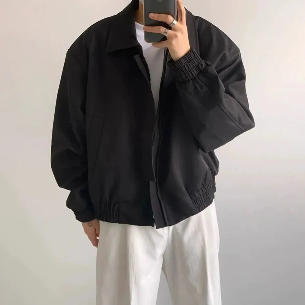 Hearujoy Korean Fashion Solid Color Y2k Jacket Men Autumn And Winter High-End Trend Short Shoulder Pad American High Street Pilot Jacket