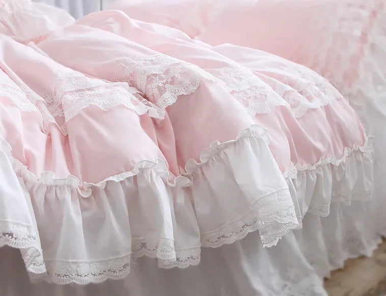 YICKYUE  -  Quilt Cover Romantic Elegant Quilt Cover Romantic Ruffle Lace Duvet Cover Queen Pink Princess Duvet Case Cotton Bed Covers
