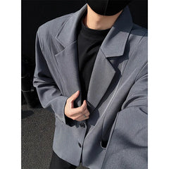 HEARUJOY  -  Gray Black Blazer Jacket Men Fashion Society Mens Dress Jacket Korean Loose Casual Suit Jacket Mens Office Formal Jackets M-3XL