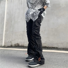 Hearujoy New Black Wrinkle Pants Man Harajuku Punk Men's Streetwear Hip Hop Fashion Clothing Casual Tactical Trousers Y2k Goth Flared