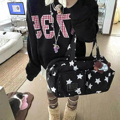 YICKYUE  -  Large Capaci Yoga Fitn Ort Trip Star Design Handbag Crossbody Bag Modern Neutral Sle Canvas Tote Bag for Daily Use