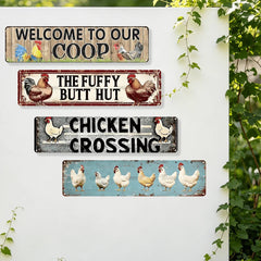 YICKYUE  -  2D Flat, 4pcs Retro Chicken Coop & Farmyard Humor Metal Sign Set, Rustic Farmhouse Decorative Plaque & Ornament,Poultry Owners