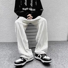 Hearujoy Summer Pleated Fluid Pants for Men Wide Leg Trousers Male White Korean Streetwear Loose Casual