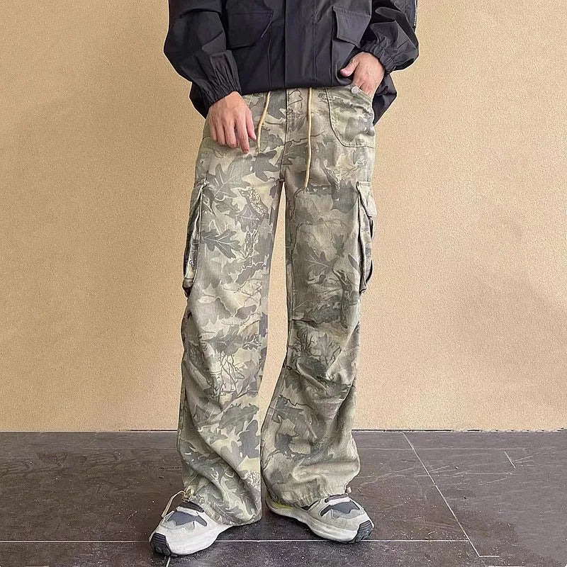 HEARUJOY  -  Y2K Fashion Side Pockets Camouflage Baggy Cargo Jeans Pants Men Clothing Wide Leg Women Cotton Long Trousers Pantaloni Uomo