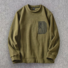 HEARUJOY  -  Men's Round Neck Casual Fleece Sweater Shirt Trend Versatile Chest Zipper Pocket Warm Pullover Tops