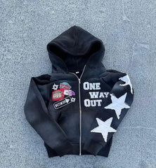 Hearujoy Women clothing Harajuku Hip Hop High Street embroidery zipper hoodie fall new American retro punk style oversized sweatshirt