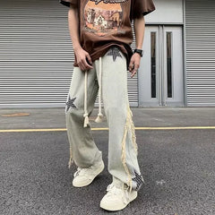 Hearujoy Men Jeans Spring and Autumn New Star Embroidery Splicing Jeans Fashion Street Casual Wear Loose Hundred Straight Pants Y2k Jeans