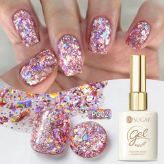 YICKYUE  -  15ml Prism Glass 6 Colors Chunky Glitter Nail Gel Polish Pink Flash Effect Soak Off UV LED Gel Varnish Nail Art Varnish