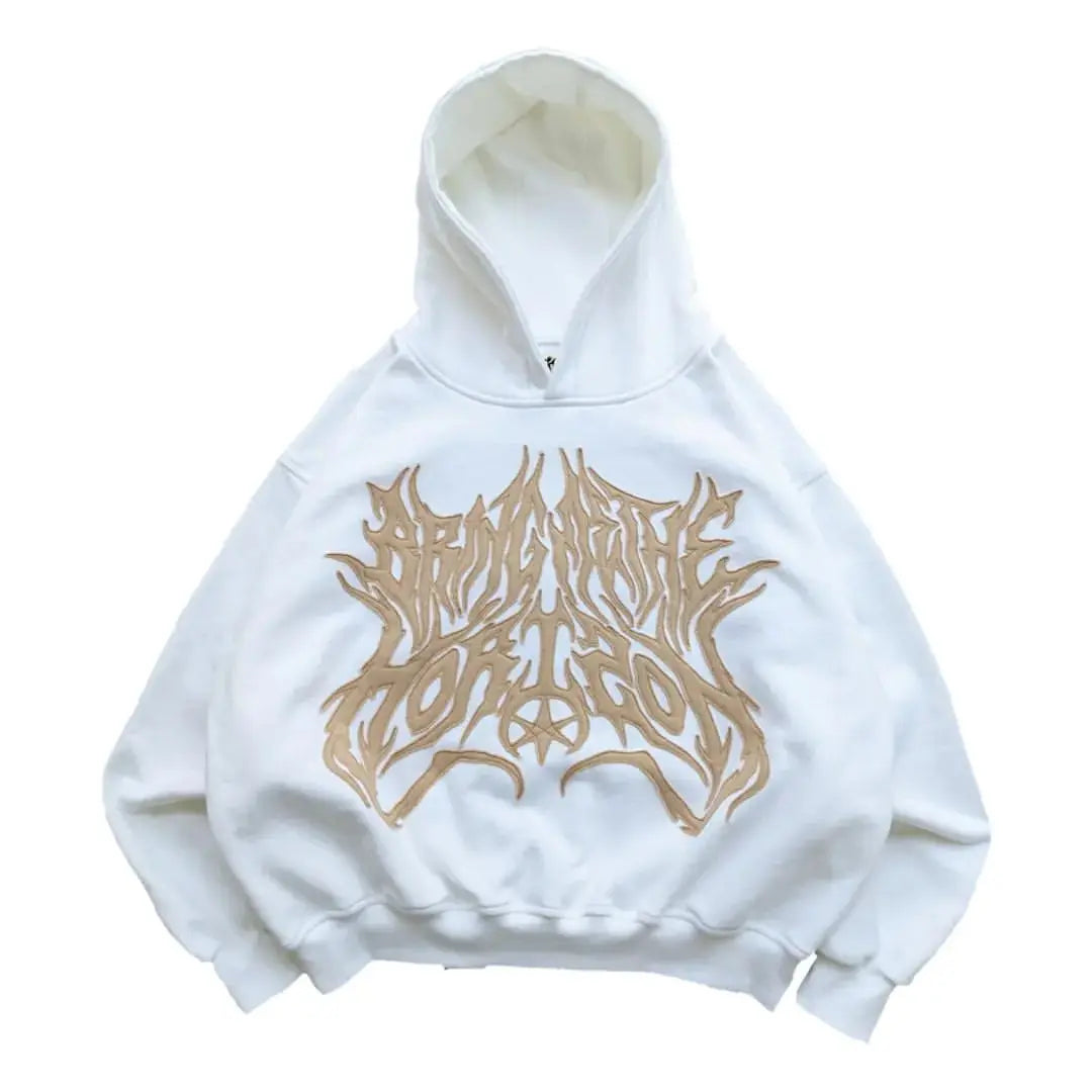 Hearujoy Punk Goth Oversized Patchwork Pattern Sweatshirt Hoodie Mens and Womens Long Sleeved Pullover Y2k Hoodies Casual Clothes Tops