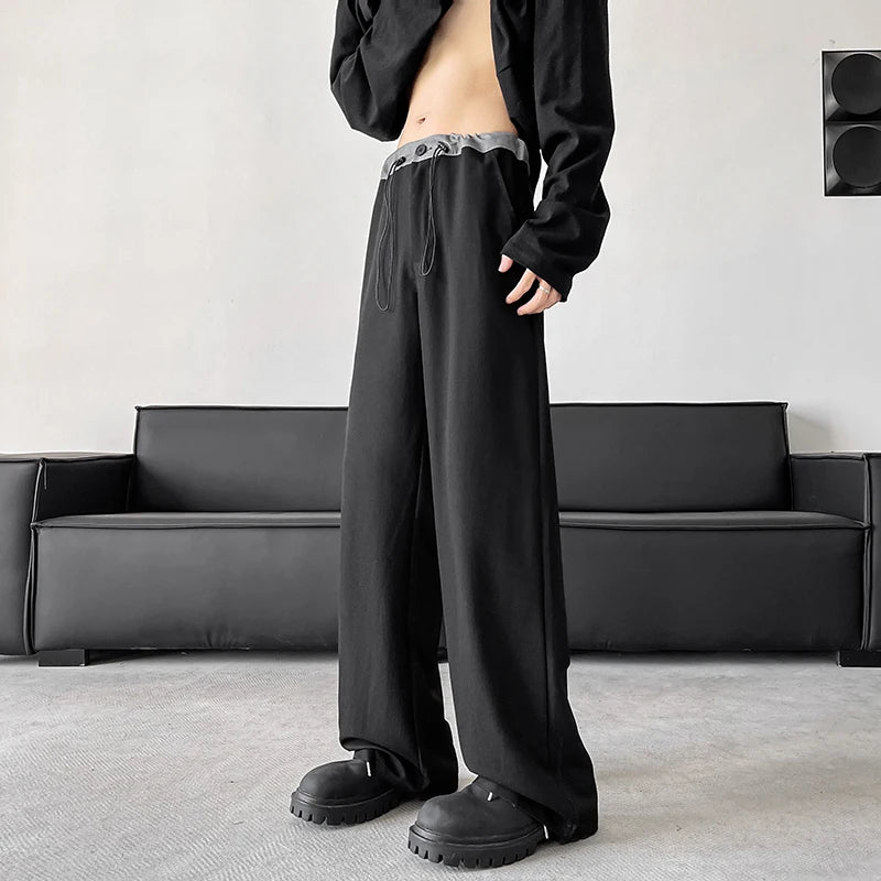 HEARUJOY  -  Elastic Waist Suit Pants Men Fashion Society Pants man solid thin New Korean Loose Straight Casual Pants Mens Office Trousers