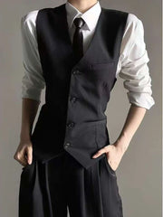 HEARUJOY  -  Unisex Black Grey Blazer Vest Edgy Slim Fit Suits Vest with High End Tailored Design for Men Women
