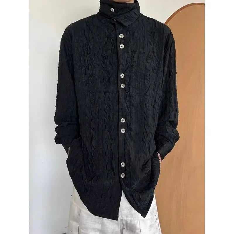 YICKYUE  -  Men's Clothing Long Sleeve Niche Pleated Shirt Commuting Top