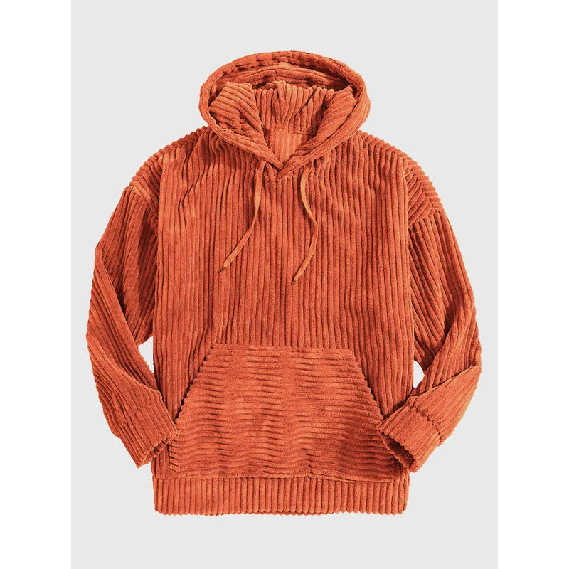 HEARUJOY  -  MenS Thickened Corduroy Long Sleeve Solid Color Kangaroo Pocket Drop Shoulder Hooded Sweatshirt With Cozy Fit And Stylish Design