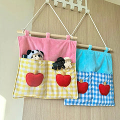 YICKYUE  -  Checkered Pattern Plush Fabric Key Phone Storage Bag Wall-Mounted Door Rear Storage Bag Wardrobe Sundries Fringe Storage Bag