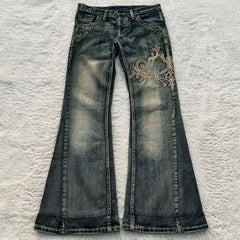 Hearujoy Y2K Retro Harajuku Embroidery Pattern Micro Flare Jeans Women's Spring New American Fashion Street Trend Hot Girl Slim Pants