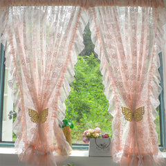 YICKYUE  -  Pastoral Double-Layer One-Piece Floral Gauze Curtain Punch-Free Half Curtain Living Room Balcony Window Screen Customizable