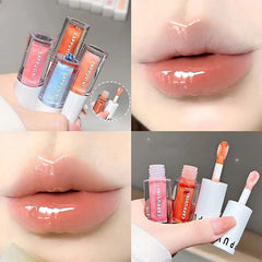 YICKYUE  -  Mirror Lip Glaze Watery Lips Gray Pink Water Light Lip Gloss Makeup 6 Color Hydrating Moisturizing Long Lasting Crystal Lip Oil