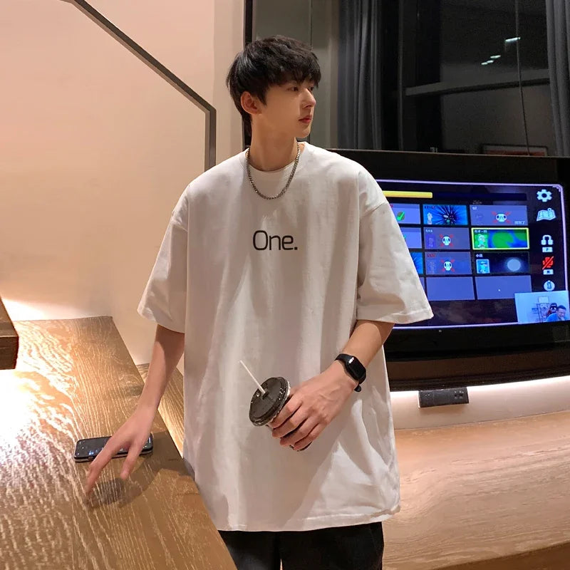 YICKYUE  -  T Shirt Oversized Cotton For Men White Men's Summer Letter Print T-shirts Male 5XL Casual Wear Tee Shirts Big Size Tshirts