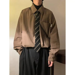 HEARUJOY  -  Long-sleeved Shirt Men Solid Color Japanese Retro Spring Loose Brown Trendy Versatile Cardigan