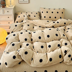 YICKYUE  -  Polka Dot Milk Velvet Duvet Cover Thick Plush Warm Winter Comforter Cover Queen King Size Soft Cozy Quilt Cover and Pillowcases