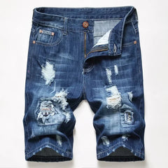 HEARUJOY  -  Ripped Denim Knee Length Men's Jeans Straight Shorts Mens Fashion Summer Denim Short Pants Bermuda Cotton Casual Jeans Plus Size