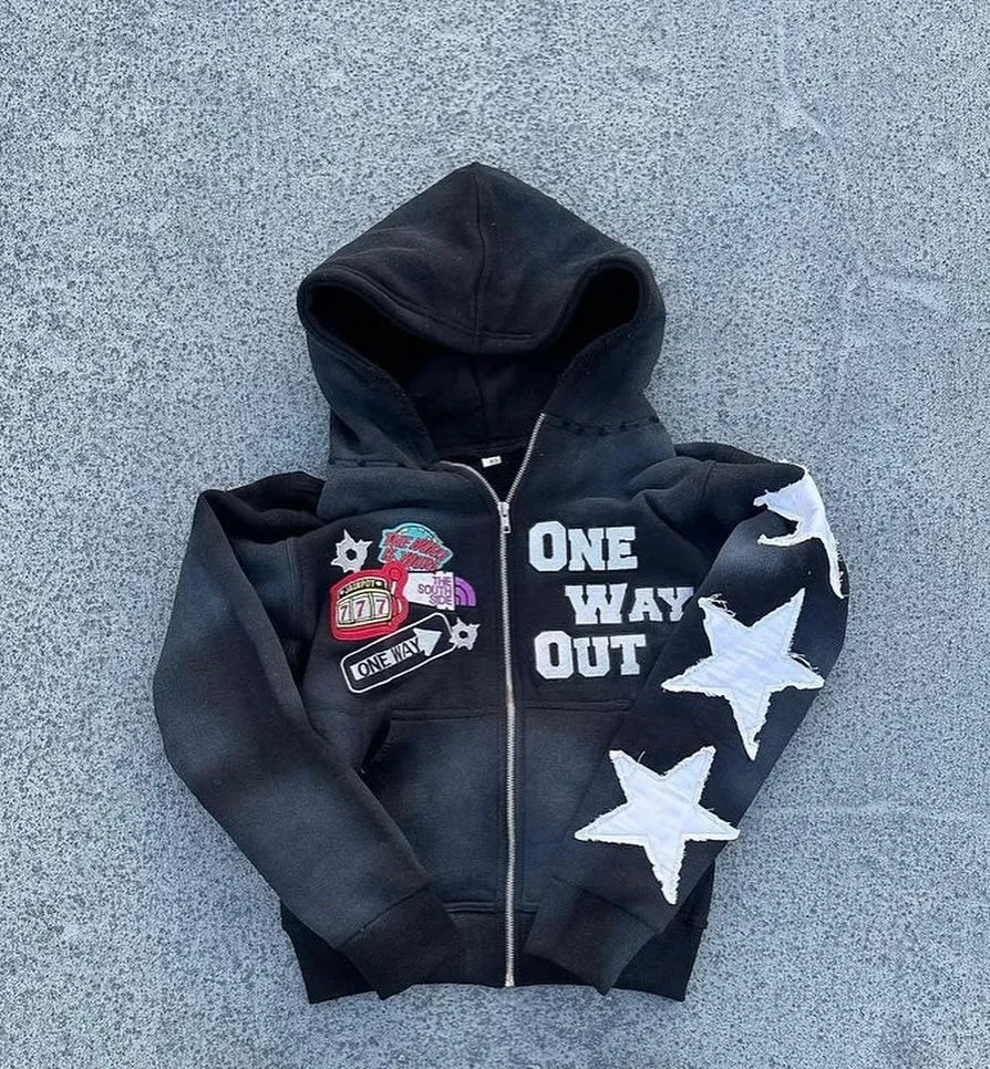 Hearujoy Women clothing Harajuku Hip Hop High Street embroidery zipper hoodie fall new American retro punk style oversized sweatshirt