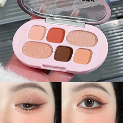 YICKYUE  -  6 Color Eyeshadow Tray Low Saturation Pink Brown Nude Makeup Shimmer Eyeshadow Palette Matte Pearlescent Long-lasting Eye Makeup
