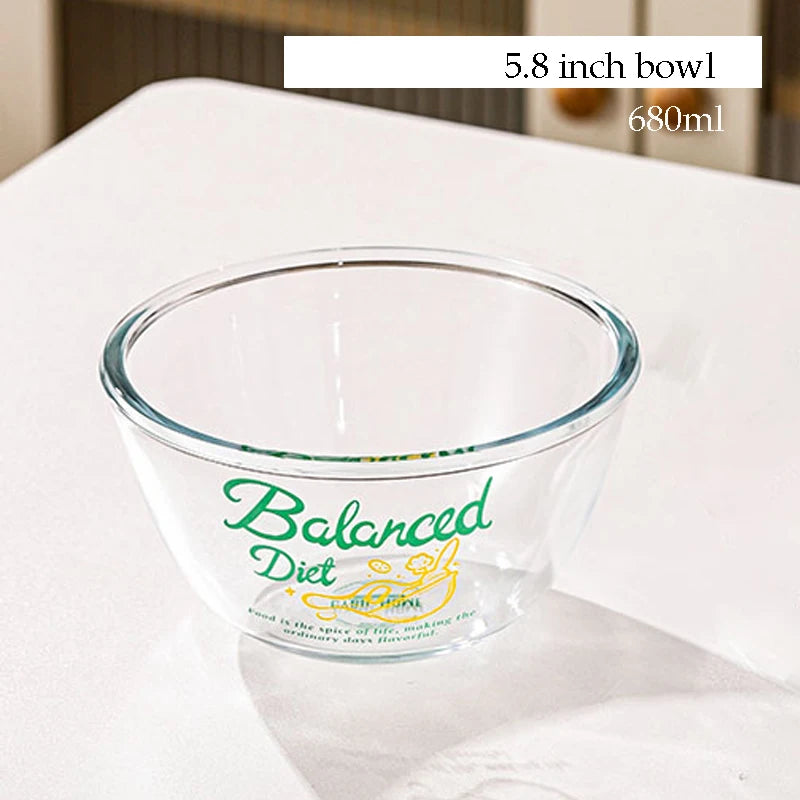 YICKYUE  -  Thickened Glass Pretty Bowl Kitchen Tableware Simple Letter Printing Salad Fruit Bowl Tableware Rice Bowls Utensils for kitchen