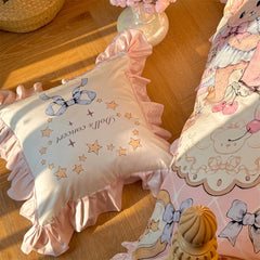 YICKYUE  -  Cute Girl Lace Pillow Cushion Cotton Detachable Cores Home Bedroom Decoration Bed Sofa Bow Letter Printed Pink Pillow 45cmx45cm