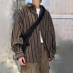 HEARUJOY  -  Spring and Autumn Fashion Loose Shirt Men's American Street Silhouette Retro College Style Handsome Y2K Long Sleeve Top Men