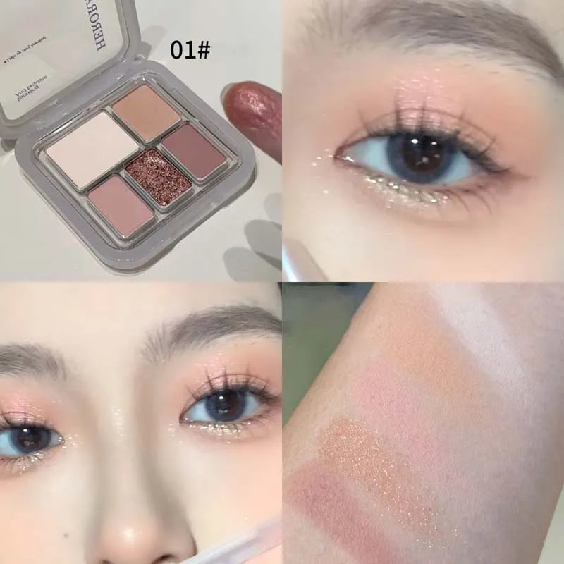 YICKYUE  -  5-Color Shiny Punk Blue Eyeshadow Palette Glitter Pearlescent Eye Shadow Palette Lasting Waterproof Nude Pink Eye Pigment Makeup