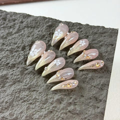 YICKYUE  -  10pcs High-end Purely sensual style, dragon claw design, hand-painted flowers, glittering small diamonds, gradient cat eye effec