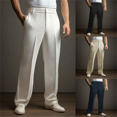 YICKYUE  -  Business Casual Waffle Trousers Men Slant Insertion Pocket Straight Suit Pants Fashion Versatile Pants Leisure Vacation