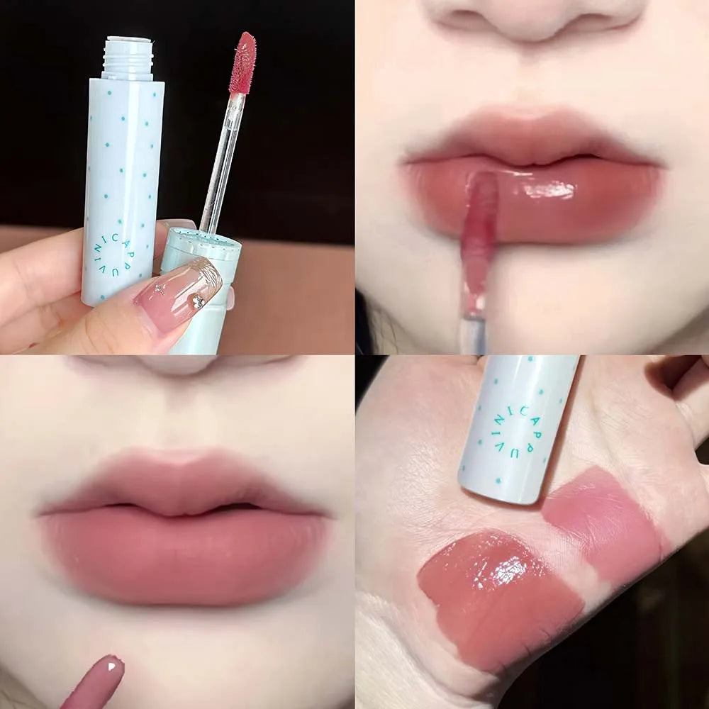 YICKYUE  -  Water Light Lip Gloss Peach Pink Mirror Glass Lip Glaze Moisturizing Non Sticky Matte Bean Paste Liquid Lipstick Lip Oil Makeup