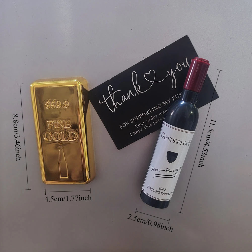 YICKYUE  -  2pcs  Funny Gold Bar Red Wine Bottle Opener Refrigerator Magnets Blackboard Whiteboard Photo Message Fridge Magnets Decorative