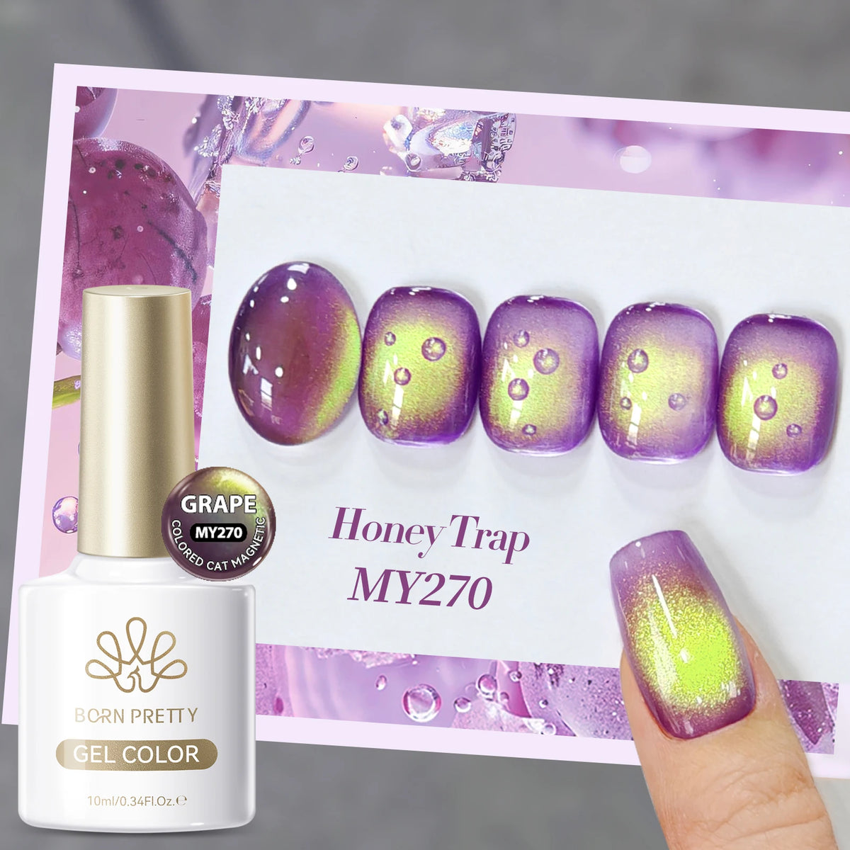 YICKYUE  -  10ml Fruit Purple Grape Cat Magnetic Gel Nail Polish New Whitening Guava Glass Beads Varnish Nail Supplies
