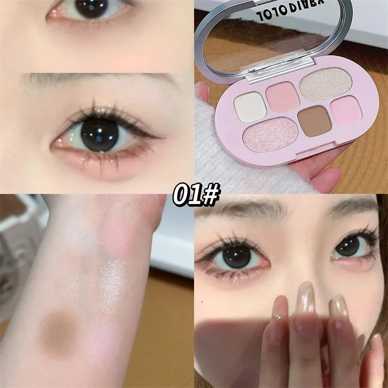 YICKYUE  -  6 Color Eyeshadow Tray Low Saturation Pink Brown Nude Makeup Shimmer Eyeshadow Palette Matte Pearlescent Long-lasting Eye Makeup