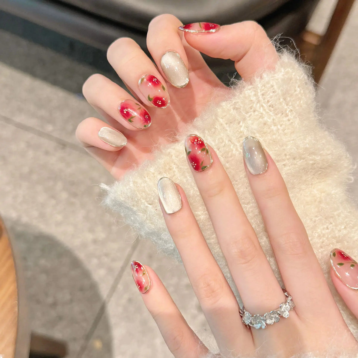 YICKYUE  -  Handmade Press on Nails Sweet Cherry Pink Blush Style Fake Nail Tips for Girl Wearable Spring Ins Fresh Korean Cute False Nails
