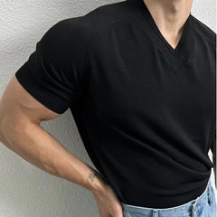 HEARUJOY  -  Summer New Men's Solid Color V-Neck T-Shirt American Retro Fashion Trend Simple Casual Loose Breathable Niche 2025 Men's Tops