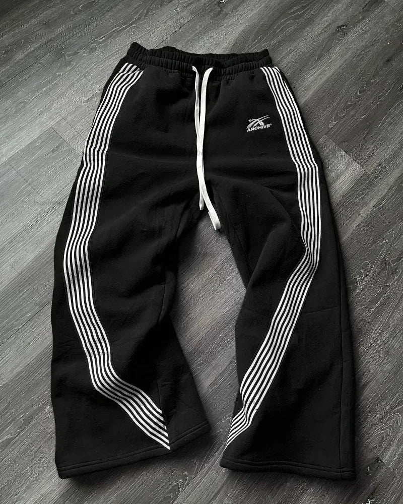 Hearujoy Cargo Pants Men Double Elastic Waist Patchwork Letter Pattern Y2k Joggers Men Baggy Hosen Vintage Casual Sweatpants Streetwear