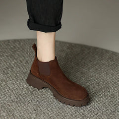 Hearujoy   Women Boots Round Toe High Heel Cow Suede Leather Women Shoes Boots Winter Chunky Heel Ankle Boots Genuine Leather